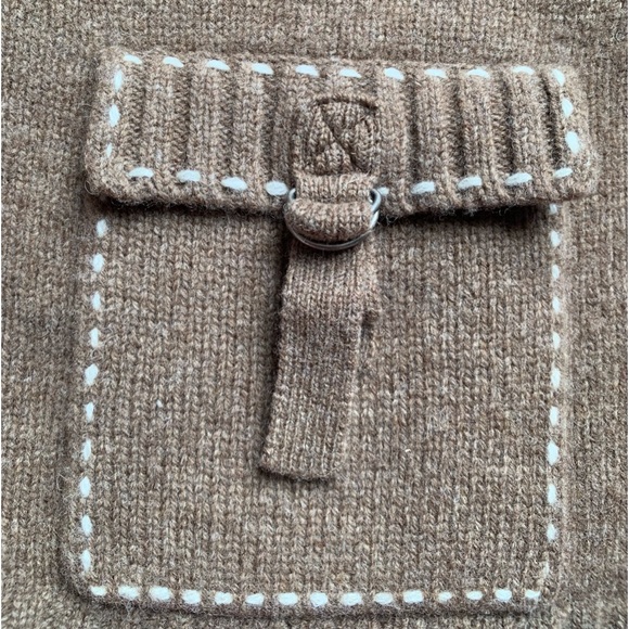 Paraphrase belt & zip closure brown wool cardigan with 2 front pockets, XL - Picture 6 of 9